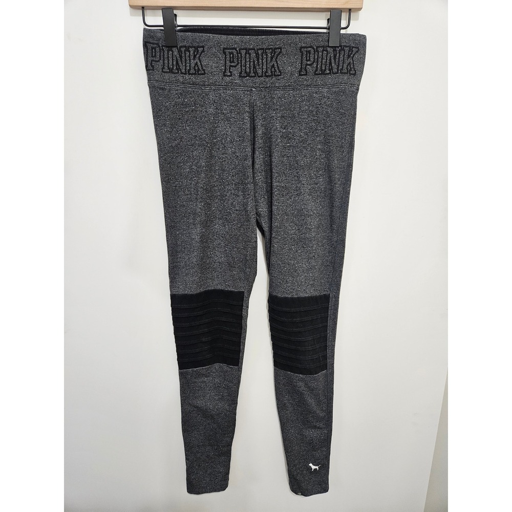 Victorias Secret PINK Yoga Leggings Gray Moto Ribbed Knee Athletic Pants Small